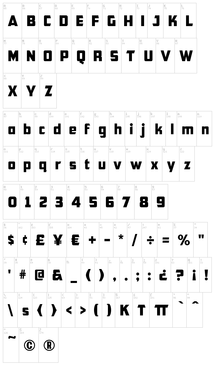 CFB1 American Patriot font map